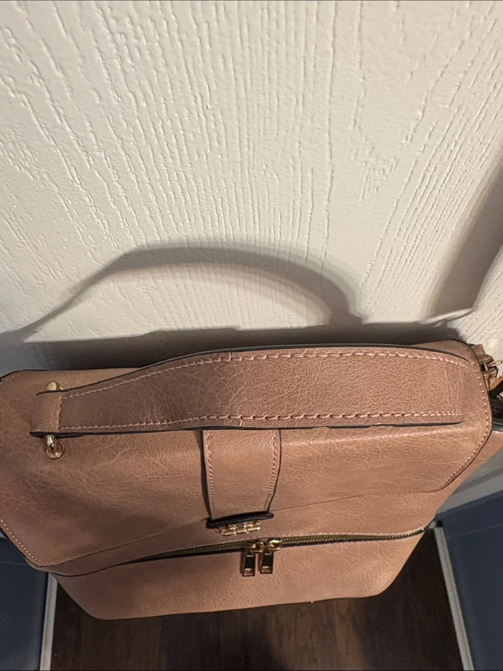 Women's Taupe Crossbody Top-Handle Bag with Gold Hardware